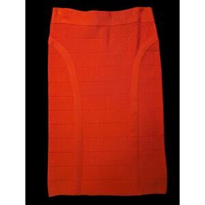 NWT Bebe Womens L Bandage Pencil Skirt High Rise Knit Coral Red Orange Bodycon